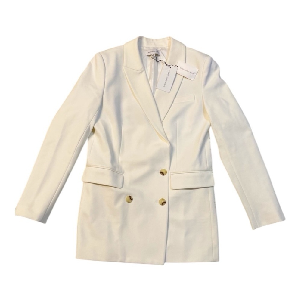 Something Navy Double-breasted Cream Blazer